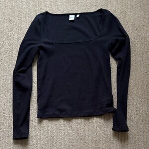 Aritzia Homestretch Rib SquareNeck Longsleeve, Black, L